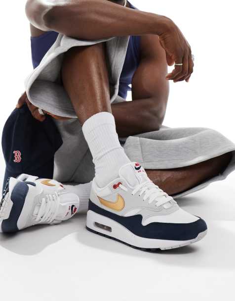 Nike Air Max 1 SC trainers in white, navy and gold - view 1