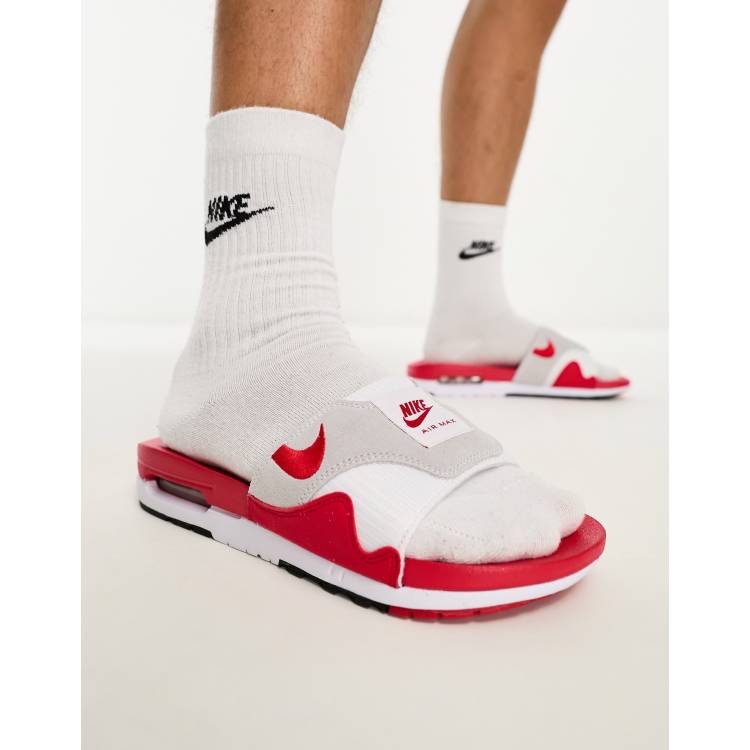 Nike Air Max 1 slides in white and red