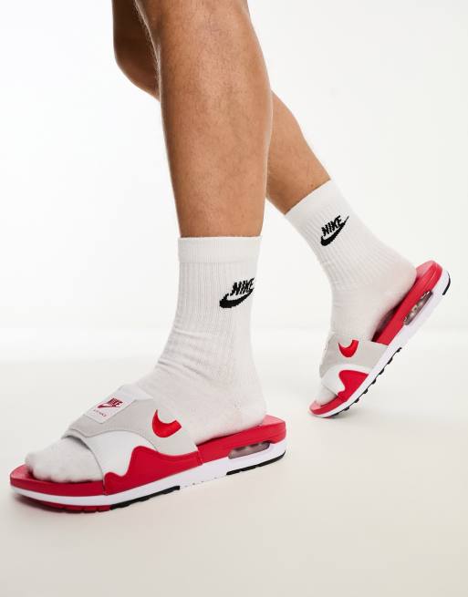 Nike Air Max 1 slides in white and red