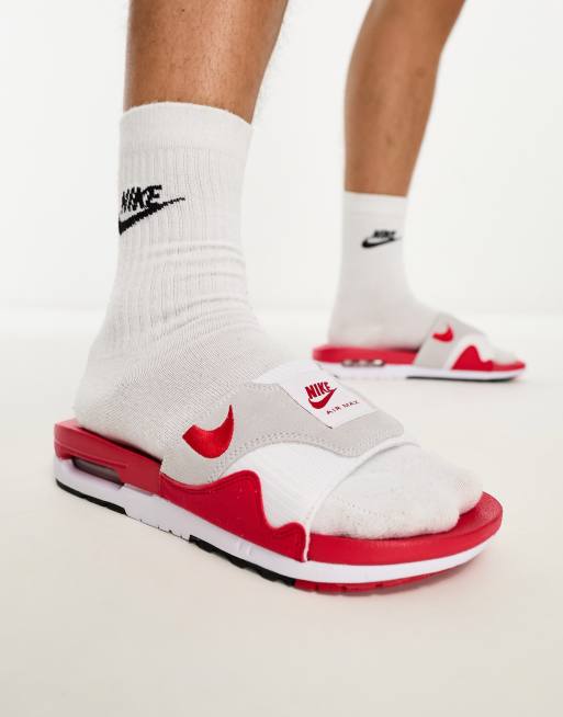 droefheid snor Gedetailleerd Nike Air Max - 1 - Slippers in wit met rood | ASOS