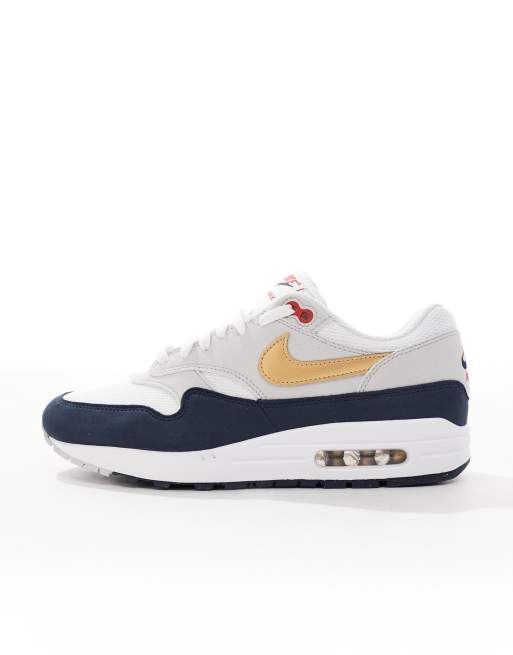 Nike Air Max 1 Sneakers bianche blu navy e oro