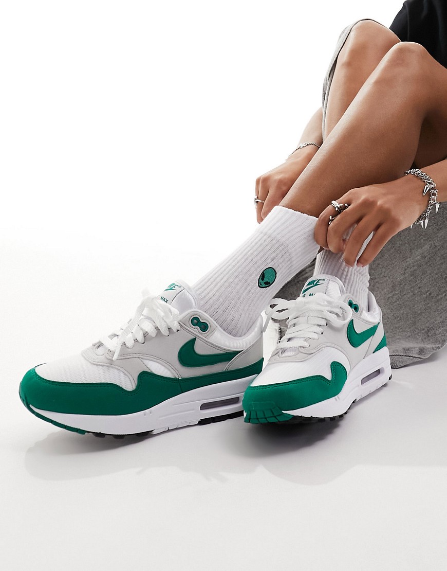 Shop Nike Air Max 1 Sneakers In Green-gray