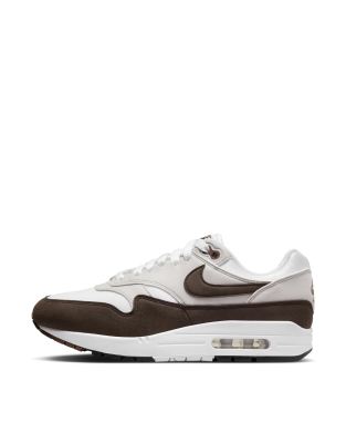 Shop Nike Air Max 1 Sneakers In White And Dark Brown-black