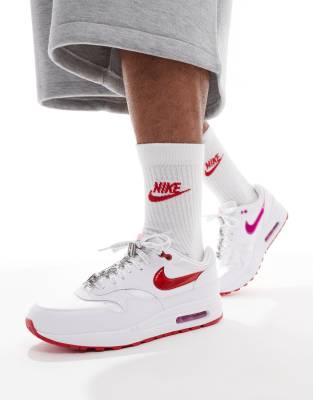 Nike Air Max 1 sneakers in white and red