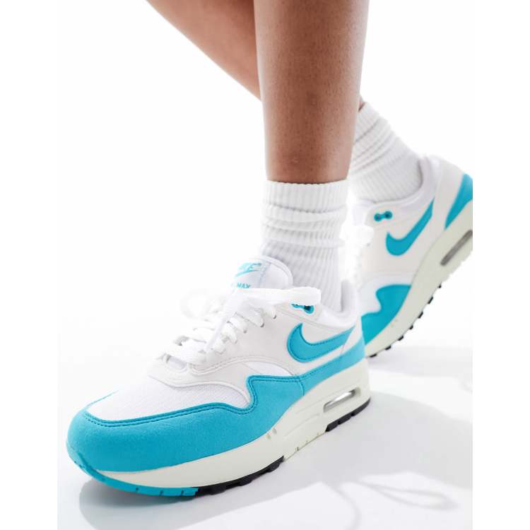 Nike Air Max 1 sneakers in white and teal ASOS
