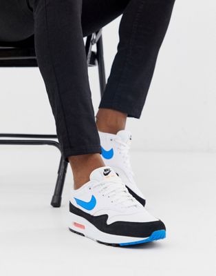 århundrede fortov Compose NIKE AIR MAX 1 sneakers in white with blue Swoosh AH8145-112 | ASOS