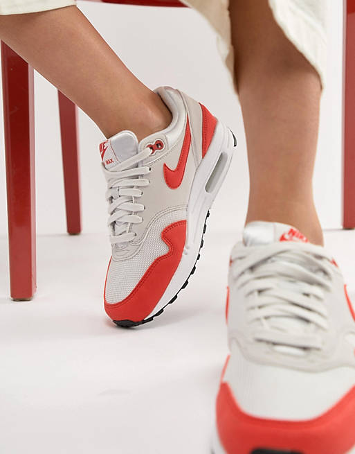 Nike Air Max 1 Trainers In Red And Grey