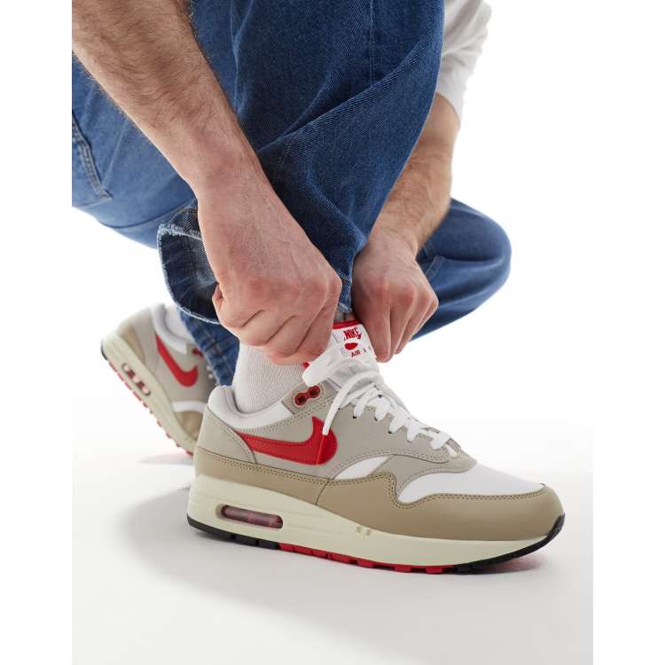 Nike Air Max 1 trainers in white grey and red ASOS