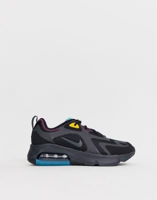 nike air max 200 trainers in black and teal