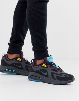 nike air max 200 trainers in black and teal