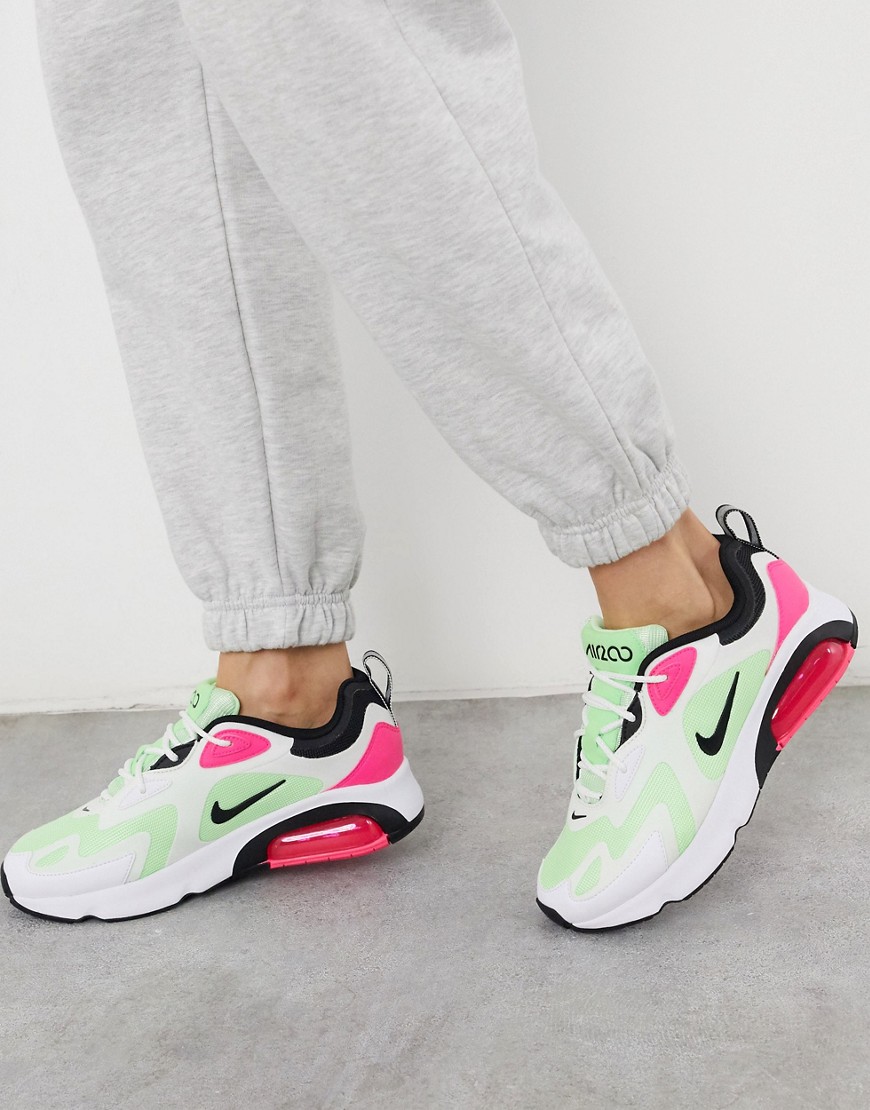 Nike Air Max 200 trainers in white green and pink