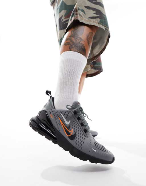 Nike Air Max 270 Baskets virgule double Noir gris et orange