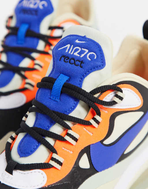 Nike Air Max 270 React Blue Black And Orange Trainers Asos