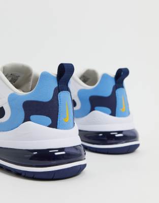 nike air max 270 react trainers in white & midnight navy