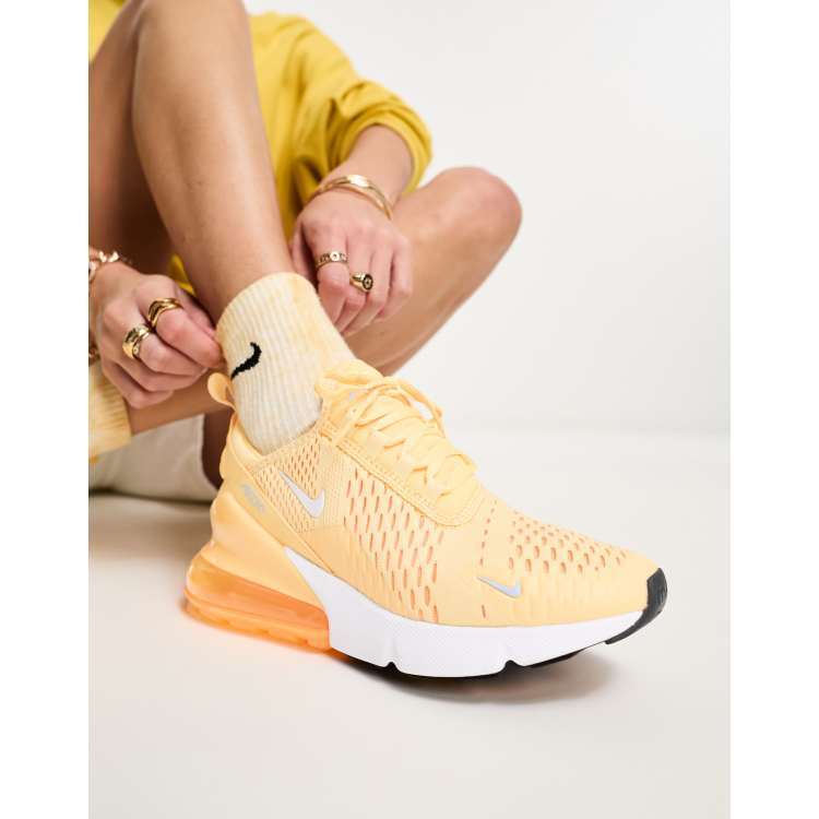 Nike Air Max 270 Grade School Running Shoes (White/Gold)