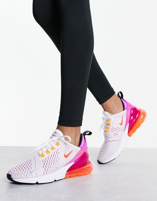 Nike Women's Air Max 270 Shoes, Size 5, White/Orange