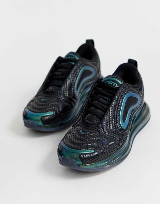 Nike Air Max 720 sneakers in black and iridescent blue