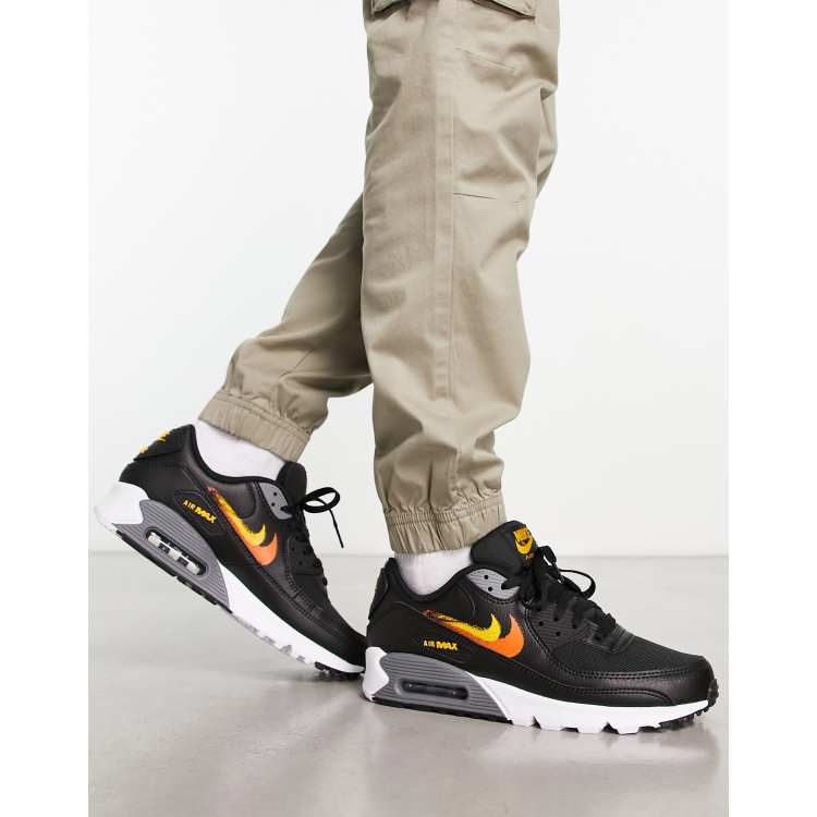 Nike Air Max 90 Baskets virgule double Noir et orange