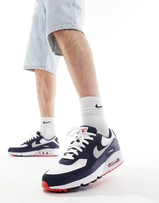 Nike Air Max 90 trainers in navy, white and red - ASOS Price Checker