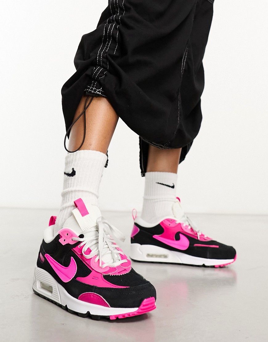 Nike Air Max 90 Futura trainers in black and fierce pink