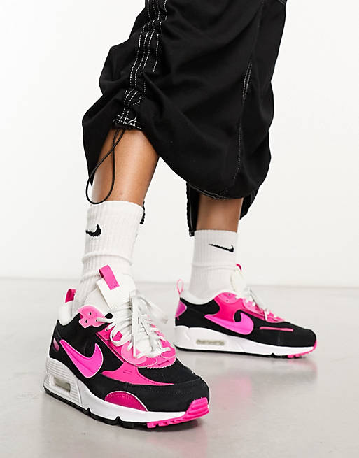 Nike Air Max 90 Futura trainers in black and fierce pink | ASOS