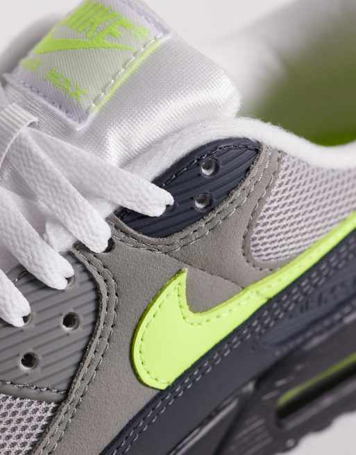 Nike – Air Max 90 – Grå och neongula sneakers, 4 av 5