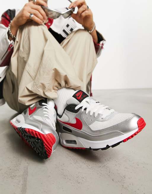 Nike Air Max 90 Icon Sneaker in Silber und Rot ASOS