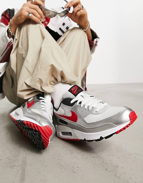 Nike Air Max 90 Icon trainers in silver and red