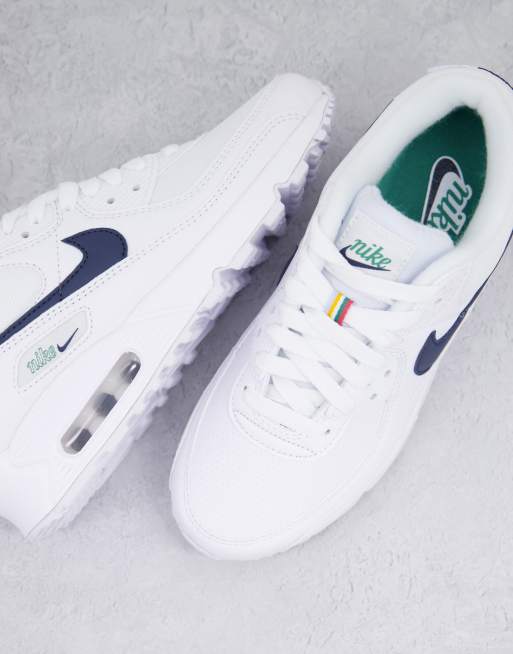 Nike Air Max 90 White/Thunder Blue-Green Noise-Pollen, 51% OFF