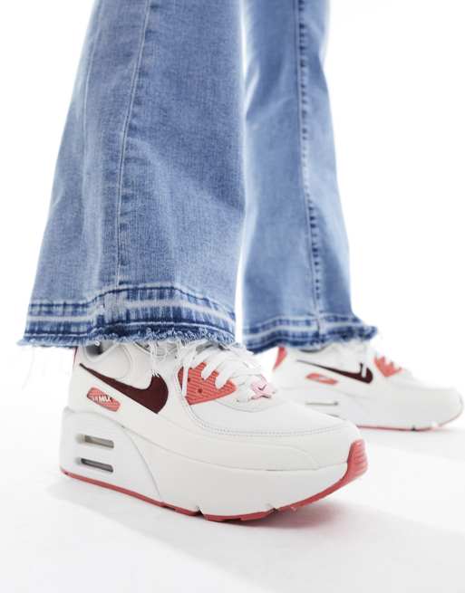 Nike Air Max 90 LV8 SE sneakers in off white and dark team red, 3 of 5