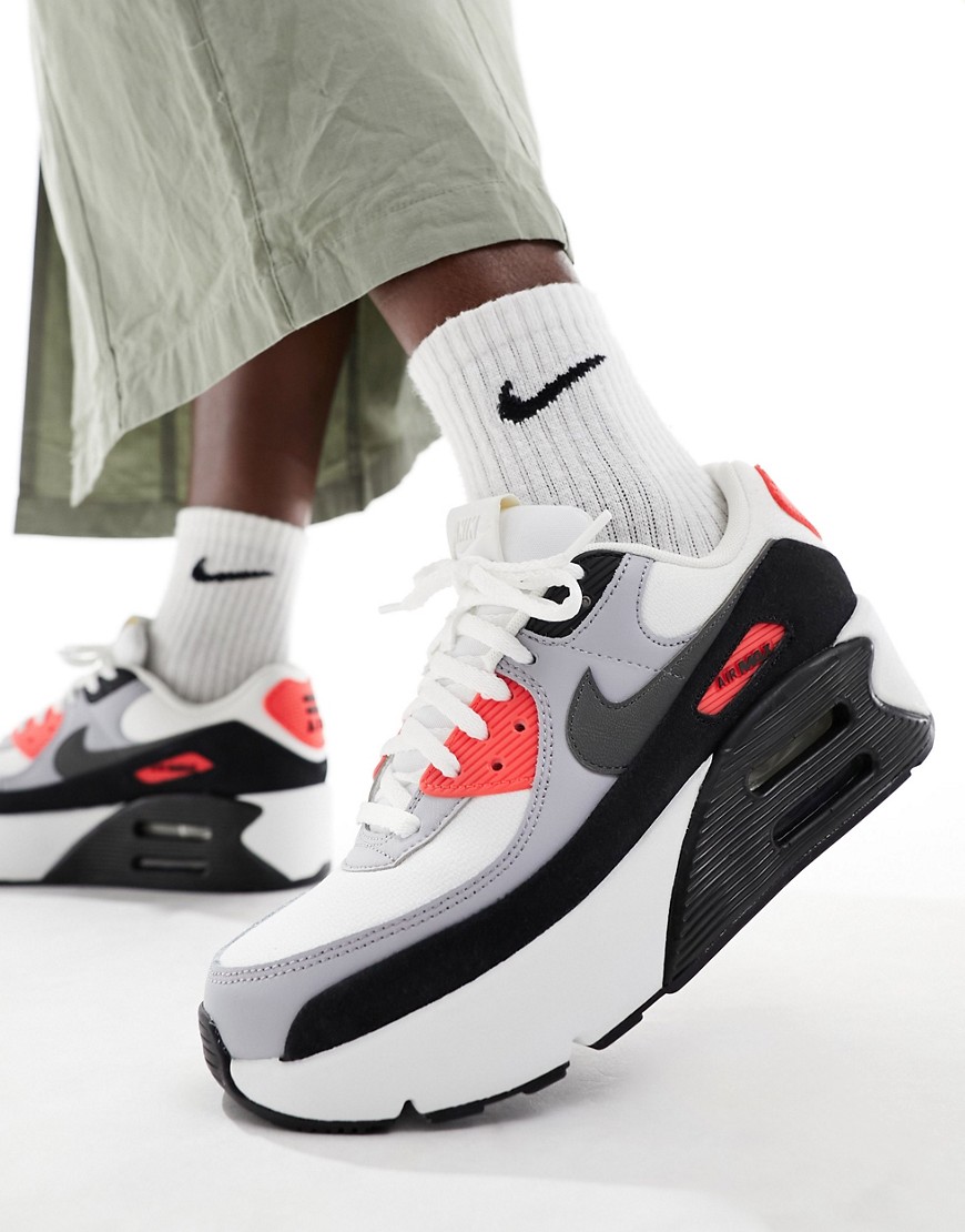 Shop Nike Air Max 90 Lv8 Sneakers In Smokey Gray And Black