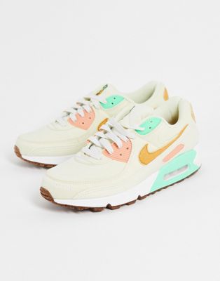Nike Air Max 90 LX trainers in off white and green with pineappe embroidery