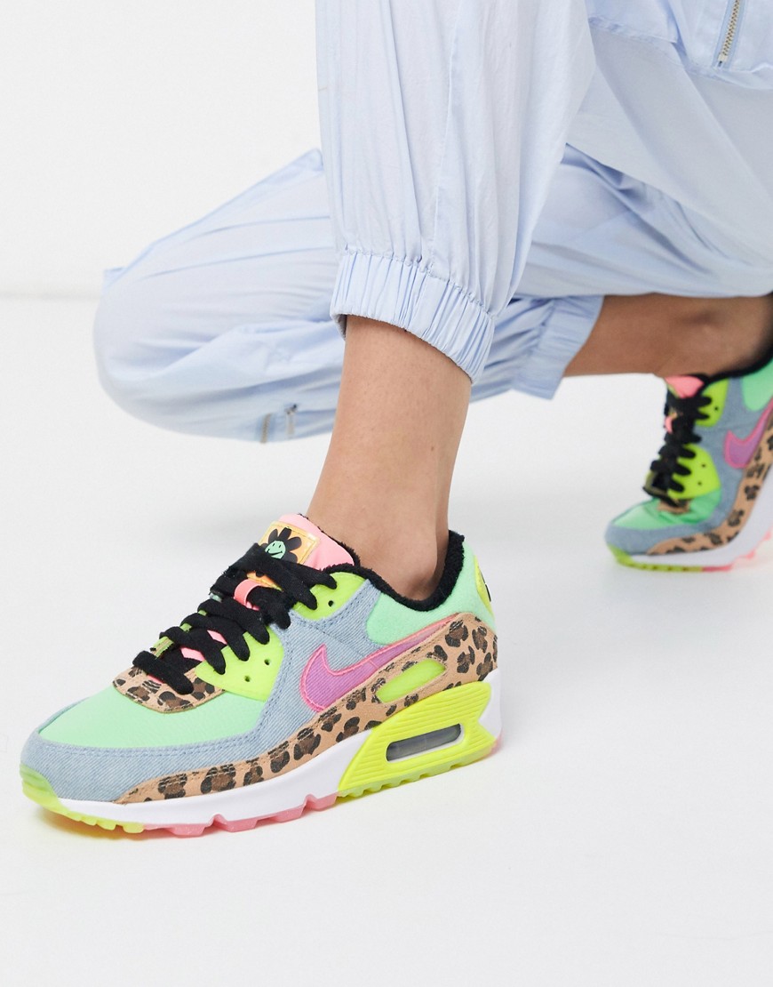 Nike Air Max 90 - Neon sneakers met luipaardprint-Multi
