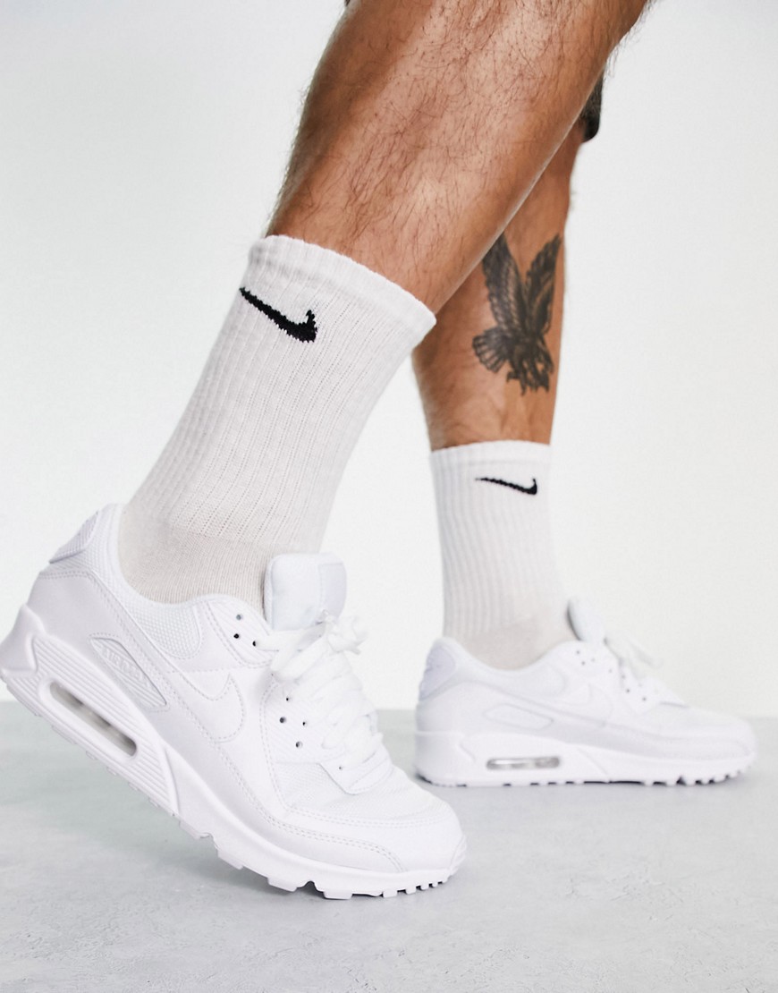 Nike Air Max 90 Recraft trainers in triple white