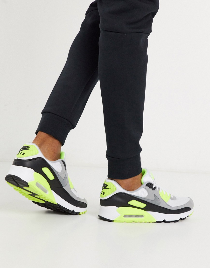 Nike Air Max 90 Recraft trainers in white/volt