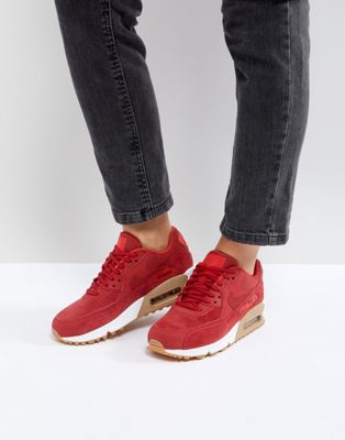 Nike Air Max 90 Red Suede Trainers With 