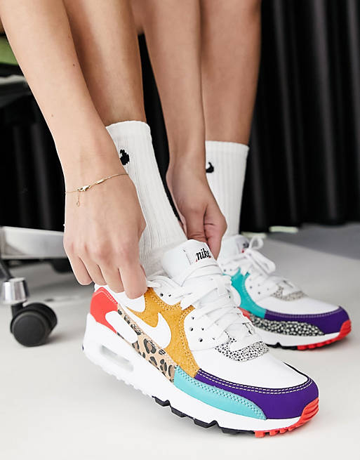 Messing suiker Mok Nike - Air Max 90 SE - Sneakers in mix van wit, luipaard en felle kleuren |  ASOS