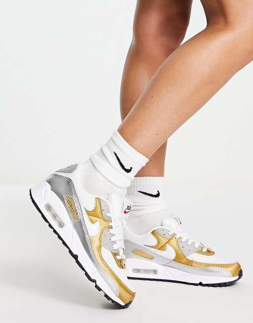 Nike Air Max 90 SE trainers in white and metallic mix ASOS