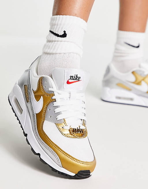 Nike Air Max 90 Se Trainers In White And Metallic Mix | Asos
