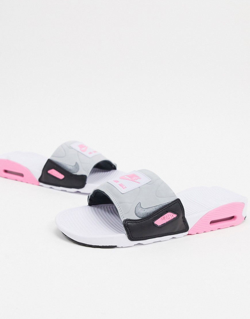 Nike Air Max 90 slide in white/pink
