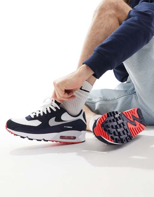 Nike Air Max - 90 - Sneakers i marineblå/hvid/rød, 5 af 5