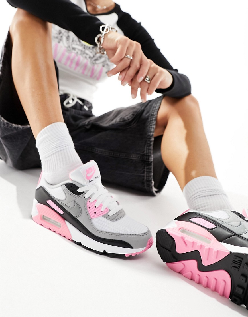 Nike Air Max 90 Sneakers In Gray And Pink Rose