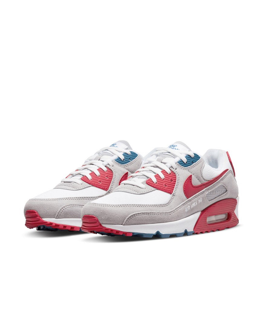 NIKE AIR MAX 90 SNEAKERS IN LIGHT SMOKE GRAY/GYM RED