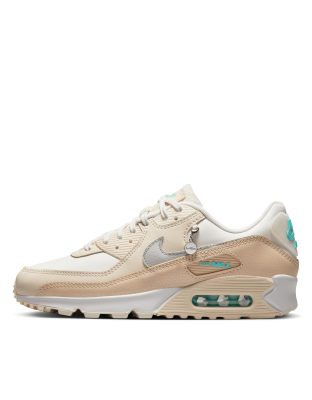 NIKE AIR MAX 90 SNEAKERS IN OFF WHITE AND SILVER