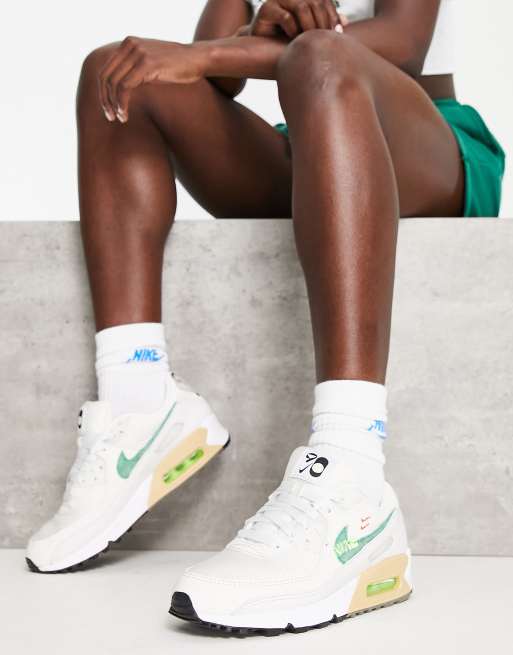 Nike White & Green Air Max 90 Sneakers