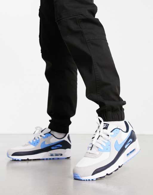 Nike Men's Air Max 90 Shoes, Size 8, White/University Blue