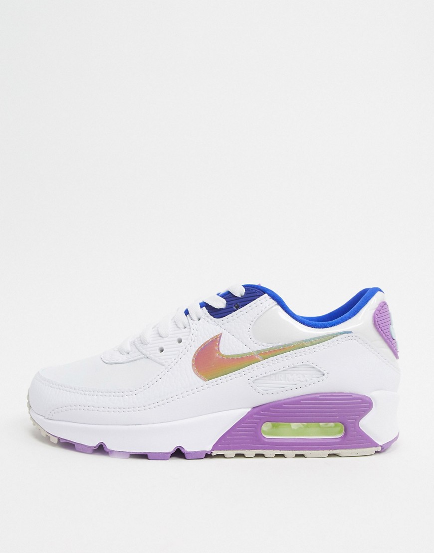 NIKE AIR MAX 90 TRAINERS IN WHITE AND PURPLE,CJ0623-100