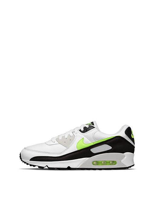 Nike Air Max 90 sneakers in white/hot lime ظلام الليل
