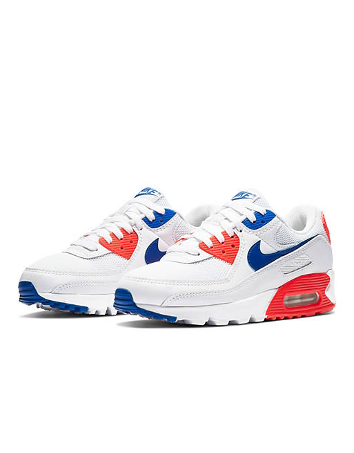 Nike Air Max 90 sneakers in white red and blue