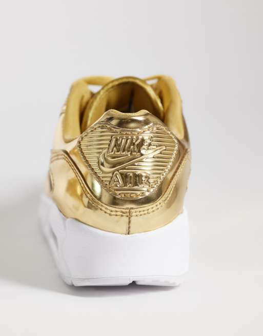 Nike Air Max 90 sneakers with metallic detail in gold and white, 2 of 5